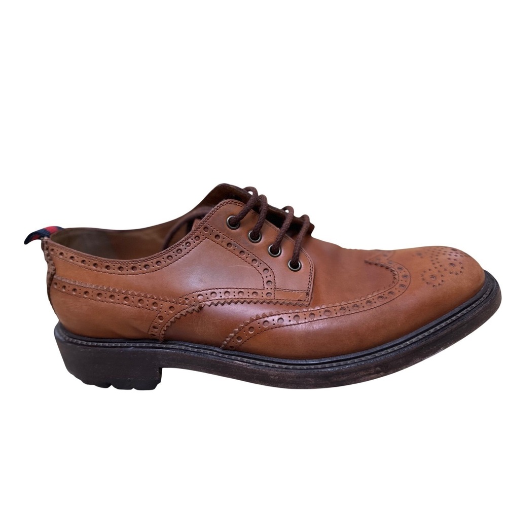 Gucci Brown Leather Wingtip Brogue Oxford  Lug Sole Derby Shoes 428597 Mens 10